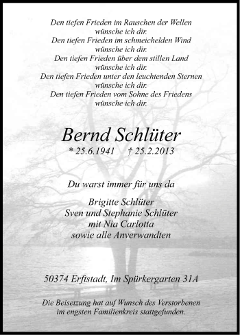 Anzeige von Bernd Schlüter von Kölner Stadt-Anzeiger / Kölnische Rundschau / Express