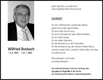 Anzeige von Wilfried Bosbach von Kölner Stadt-Anzeiger / Kölnische Rundschau / Express