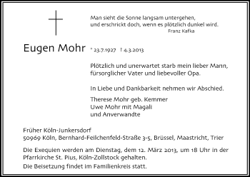 Anzeige von Eugen Mohr von Kölner Stadt-Anzeiger / Kölnische Rundschau / Express