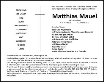 Anzeige von Matthias Mauel von Kölner Stadt-Anzeiger / Kölnische Rundschau / Express