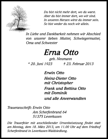 Anzeige von Erna Otto von Kölner Stadt-Anzeiger / Kölnische Rundschau / Express
