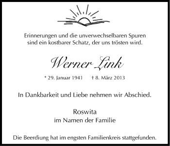 Anzeige von Werner Link von Kölner Stadt-Anzeiger / Kölnische Rundschau / Express