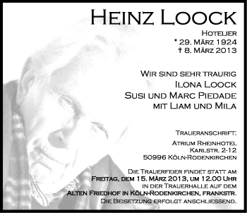 Anzeige von Heinz Look von Kölner Stadt-Anzeiger / Kölnische Rundschau / Express