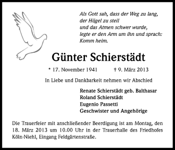Anzeige von Günter Schierstädt von Kölner Stadt-Anzeiger / Kölnische Rundschau / Express