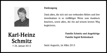 Anzeige von Karl-Heinz Schmitz von Kölner Stadt-Anzeiger / Kölnische Rundschau / Express