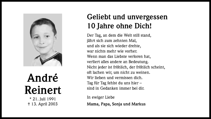  Traueranzeige für Andre Reinert vom 13.04.2013 aus Kölner Stadt-Anzeiger / Kölnische Rundschau / Express