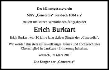Anzeige von Erich Burkart von Kölner Stadt-Anzeiger / Kölnische Rundschau / Express