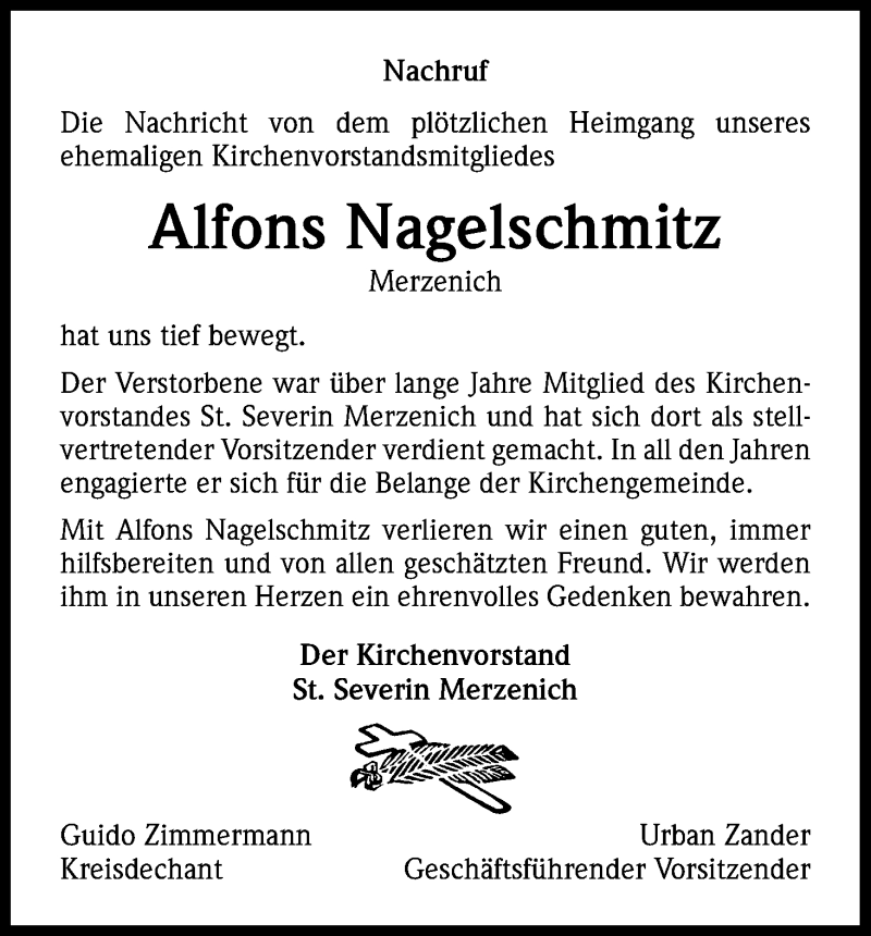  Traueranzeige für Alfons Nagelschmitz vom 16.03.2013 aus Kölner Stadt-Anzeiger / Kölnische Rundschau / Express