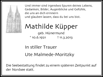 Anzeige von Mathilde Küpper von Kölner Stadt-Anzeiger / Kölnische Rundschau / Express