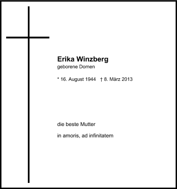 Anzeige von Erika Winzberg von Kölner Stadt-Anzeiger / Kölnische Rundschau / Express