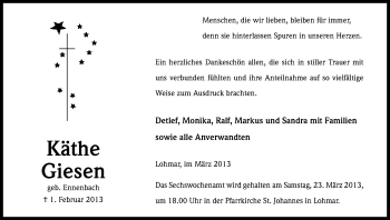 Anzeige von Käthe Giesen von Kölner Stadt-Anzeiger / Kölnische Rundschau / Express