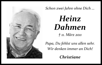 Anzeige von Heinz Dahmen von Kölner Stadt-Anzeiger / Kölnische Rundschau / Express