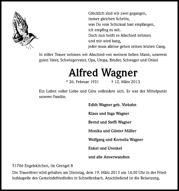 Anzeige von Alfred Wagner von Kölner Stadt-Anzeiger / Kölnische Rundschau / Express