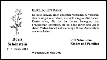 Anzeige von Doris Schönstein von Kölner Stadt-Anzeiger / Kölnische Rundschau / Express