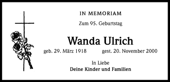 Anzeige von Wanda Ulrich von Kölner Stadt-Anzeiger / Kölnische Rundschau / Express
