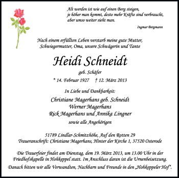 Anzeige von Adelheid Schneidt von Kölner Stadt-Anzeiger / Kölnische Rundschau / Express