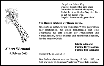 Anzeige von Albert Wienand von Kölner Stadt-Anzeiger / Kölnische Rundschau / Express