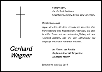 Anzeige von Gerhard Wagner von Kölner Stadt-Anzeiger / Kölnische Rundschau / Express