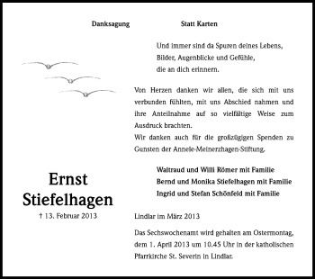 Anzeige von Ernst Stiefelhagen von Kölner Stadt-Anzeiger / Kölnische Rundschau / Express
