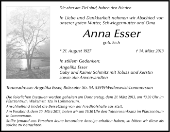 Anzeige von Anna Esser von Kölner Stadt-Anzeiger / Kölnische Rundschau / Express