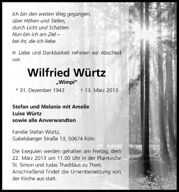 Anzeige von Wilfried Würtz von Kölner Stadt-Anzeiger / Kölnische Rundschau / Express