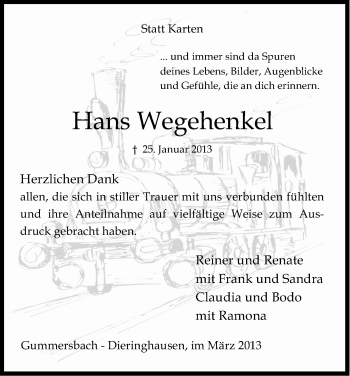 Anzeige von Hans Wegehenkel von Kölner Stadt-Anzeiger / Kölnische Rundschau / Express