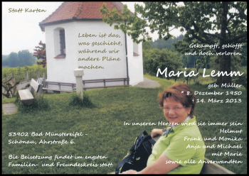 Anzeige von Maria Lemm von Kölner Stadt-Anzeiger / Kölnische Rundschau / Express