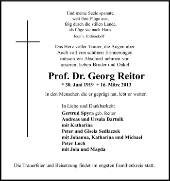 Anzeige von Gregor Reitor von Kölner Stadt-Anzeiger / Kölnische Rundschau / Express