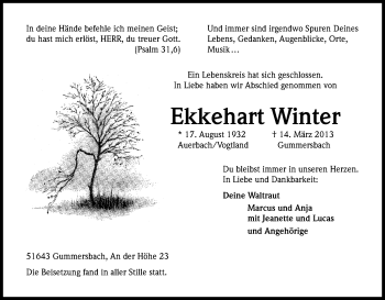 Anzeige von Ekkehart Winter von Kölner Stadt-Anzeiger / Kölnische Rundschau / Express