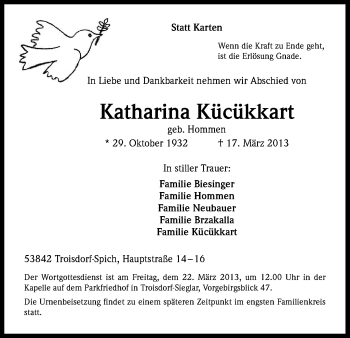 Anzeige von Katharina Kücükkart von Kölner Stadt-Anzeiger / Kölnische Rundschau / Express