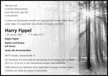 Anzeige von Harry Fippel von Kölner Stadt-Anzeiger / Kölnische Rundschau / Express