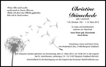 Anzeige von Christine Dünschede von Kölner Stadt-Anzeiger / Kölnische Rundschau / Express