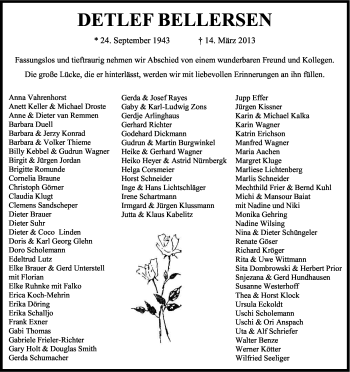 Anzeige von Detlef Bellersen von Kölner Stadt-Anzeiger / Kölnische Rundschau / Express