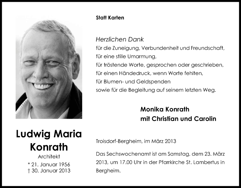  Traueranzeige für Ludwig Maria Konrath vom 20.03.2013 aus Kölner Stadt-Anzeiger / Kölnische Rundschau / Express
