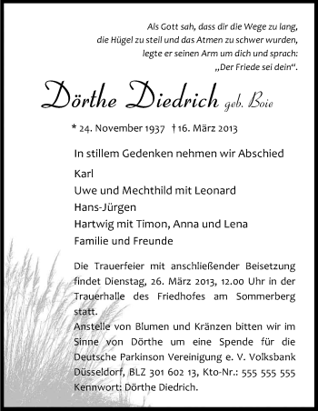Anzeige von Dörthe Diederich von Kölner Stadt-Anzeiger / Kölnische Rundschau / Express