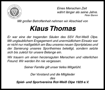 Anzeige von Klaus Thomas von Kölner Stadt-Anzeiger / Kölnische Rundschau / Express