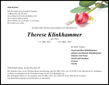 Anzeige von Therese Klinkhammer von Kölner Stadt-Anzeiger / Kölnische Rundschau / Express