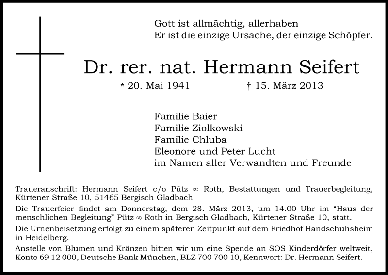  Traueranzeige für Hermann Seifert vom 23.03.2013 aus Kölner Stadt-Anzeiger / Kölnische Rundschau / Express