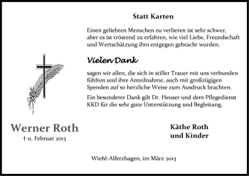 Anzeige von Werner Roth von Kölner Stadt-Anzeiger / Kölnische Rundschau / Express