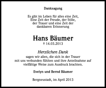 Anzeige von Hans Bäumer von Kölner Stadt-Anzeiger / Kölnische Rundschau / Express
