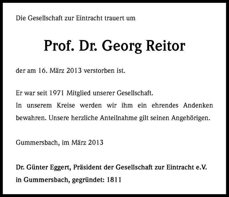  Traueranzeige für Georg Reitor vom 27.03.2013 aus Kölner Stadt-Anzeiger / Kölnische Rundschau / Express