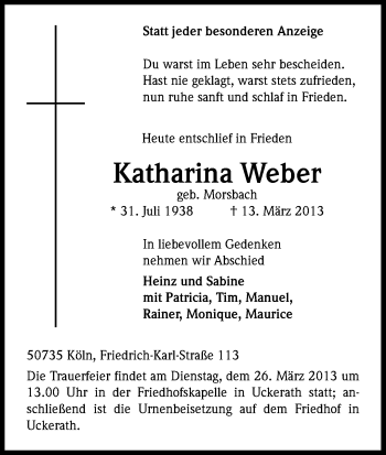 Anzeige von Katharina Weber von Kölner Stadt-Anzeiger / Kölnische Rundschau / Express