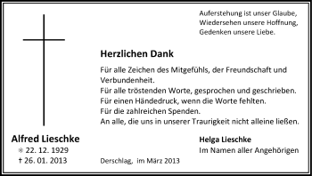 Anzeige von Alfred Lieschke von Kölner Stadt-Anzeiger / Kölnische Rundschau / Express