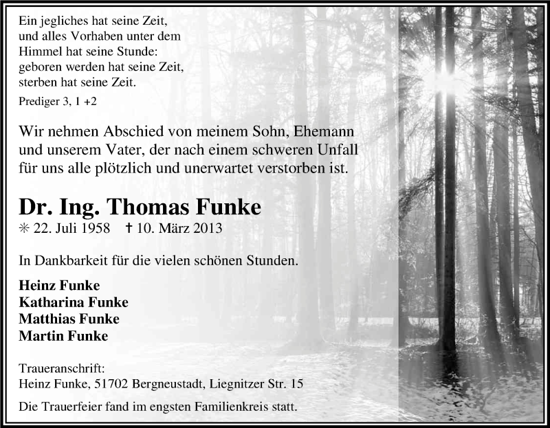  Traueranzeige für Thomas Funke vom 23.03.2013 aus Kölner Stadt-Anzeiger / Kölnische Rundschau / Express