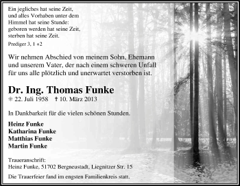 Anzeige von Thomas Funke von Kölner Stadt-Anzeiger / Kölnische Rundschau / Express