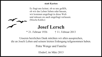 Anzeige von Josef Lersch von Kölner Stadt-Anzeiger / Kölnische Rundschau / Express