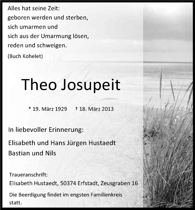  Traueranzeige für Theo Josupeit vom 23.03.2013 aus Kölner Stadt-Anzeiger / Kölnische Rundschau / Express