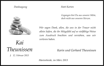 Anzeige von Kai Theunissen von Kölner Stadt-Anzeiger / Kölnische Rundschau / Express