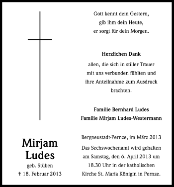 Anzeige von Mirjam Ludes von Kölner Stadt-Anzeiger / Kölnische Rundschau / Express