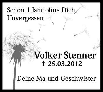 Anzeige von Volker Stenner von Kölner Stadt-Anzeiger / Kölnische Rundschau / Express